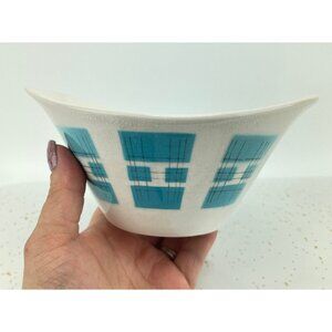Vintage 1950s Primastone Danube bowl, teal, cream, grey, MCM decor